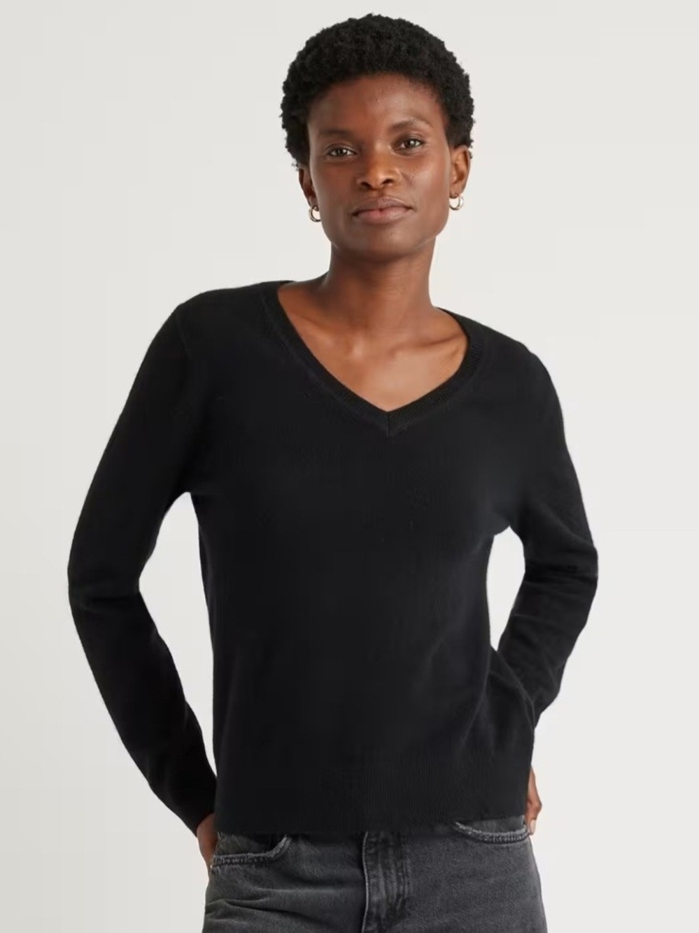 Quince Mongolian Cashmere Black V-Neck Sweater Women Size Small NWOT Office Cozy